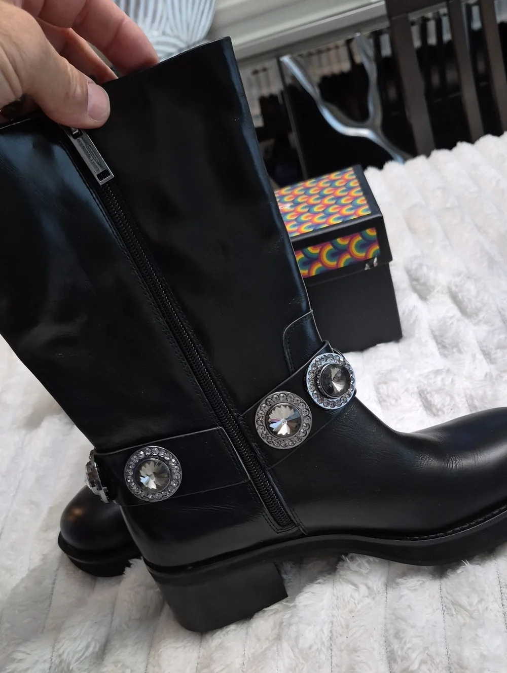 Kurt Geiger Octavia Black Leather Combat Boots Women's Sz 8 Eu 38.5 $285